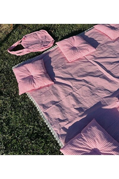 GÖKDAĞ BEDDING Pembe Potikare Piknik Seti 6 Kişilik Minderli Piknik Ortüsü Ta...