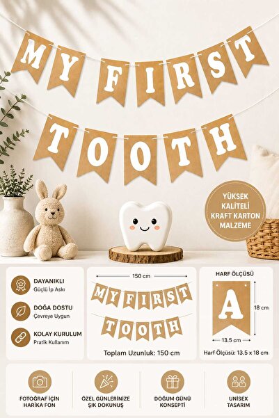 asöy My First Tooth Harfli Kraft Kağıt Zemin Beyaz Harf Banner