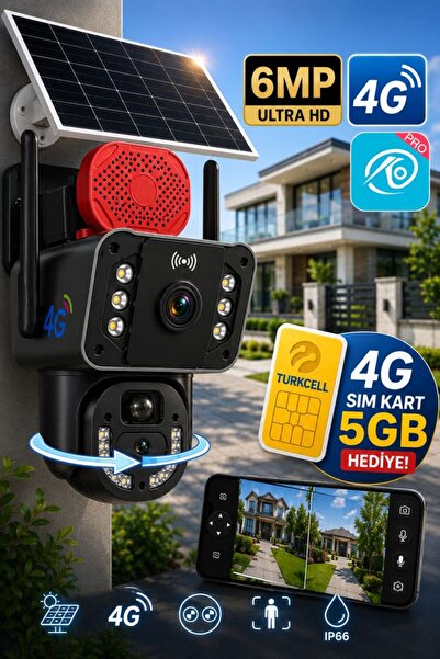O-KAM 3815 4G 6MP Dual Lens Güneş Panelli Solar Sirenli Güvenlik Kamerası Tur...