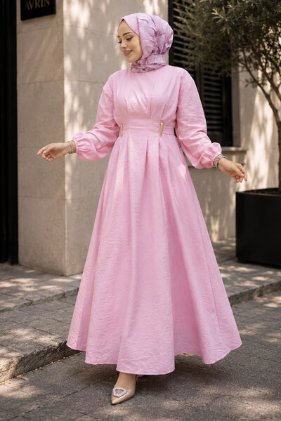 Tesettür Dünyası Double Buckle Pencil Dress Tsd260243 Pink
