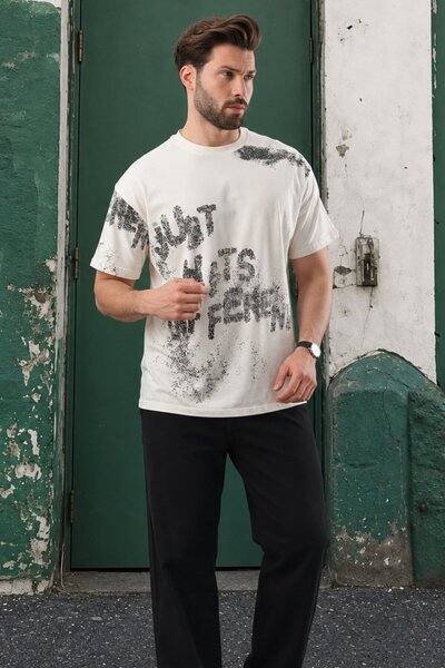Madmext Ecru Štampano Muški T-shirt E7115
