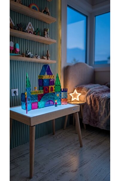 BİLMİŞ ÇOCUK Waldorf Montessori Işıklı Etkinlik Ve Oyun Masası (AYAKLI) 16 Renk Ahşap Light Table (45X65)