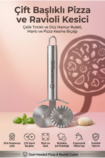 Transformacion Pizza ve Ravioli Kesici - Profesyonel Çelik Çift Başlıklı Tırt...