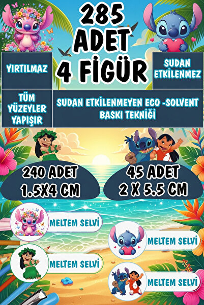 Kt Grup Okul Etiketi Kalem Defter Etiketi Lilo ve Stitch Temalı İsimli Etiket...