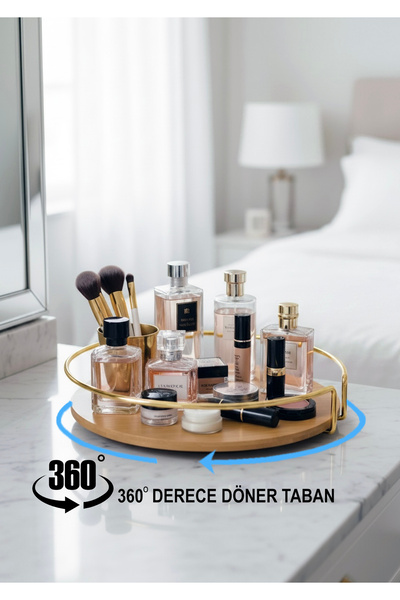 EVSTYLE 360 Degree Rotary Banbu Jewelry and Makeup Organizer - Gold 25 cm
