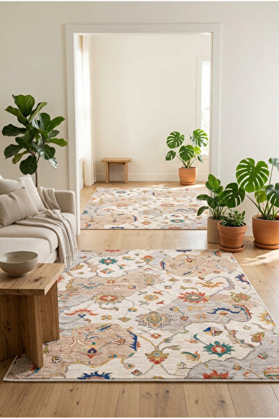 eco concept Mitos Serisi Dijital Baskı Halı Etnik Retro Desen Mutfak Halı Yıkanabilir Kaymaz Taban Salon Halısı