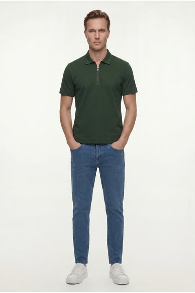 Tween Relaxed Fit Yeşil Yarım Fermuarlı Polo Yaka Yazlık T-Shirt