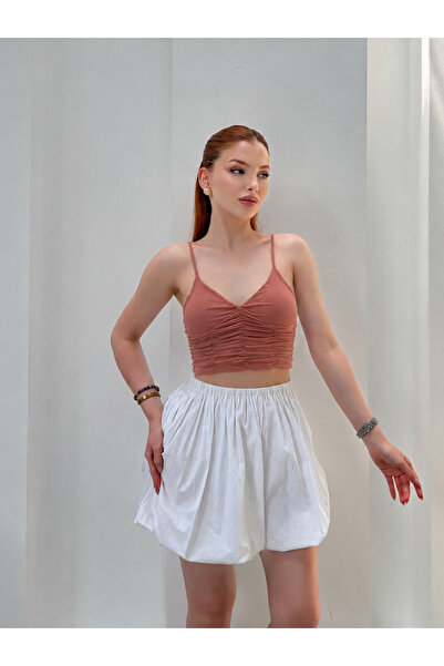 NEW JOURNAL Bluză Camel Drapeli Askılı crop pentru femei JF20