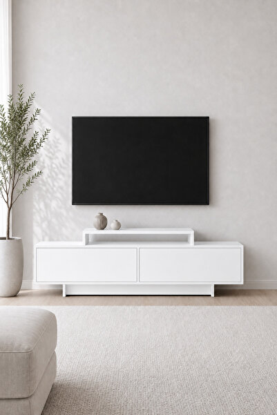 ARNETTİ Grasyas 180 cm TV Sehpası Beyaz | 2 Kapaklı Modern TV Ünitesi ve Deko...