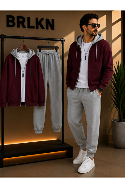 BRLKN Piece Color Hooded Zippered Cardigan Tracksuit Set 2-Piece Transitional