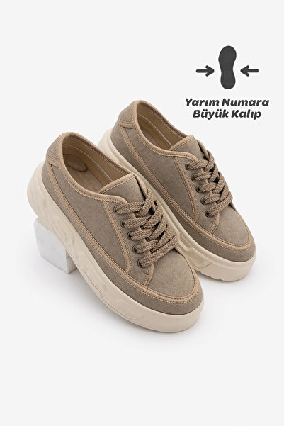 Marjin Kadın Sneaker Yüksek Kalın Desenli Ultra Hafif Taban Bağcıklı Spor Aya...
