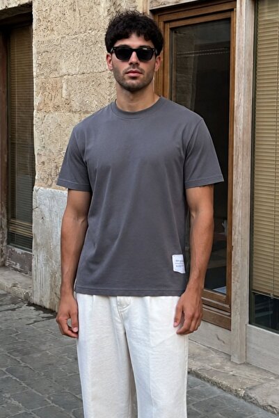 Madmext Smoked Crew Neck Cotton Overfit T-Shirt with Rigging Detail 7019
