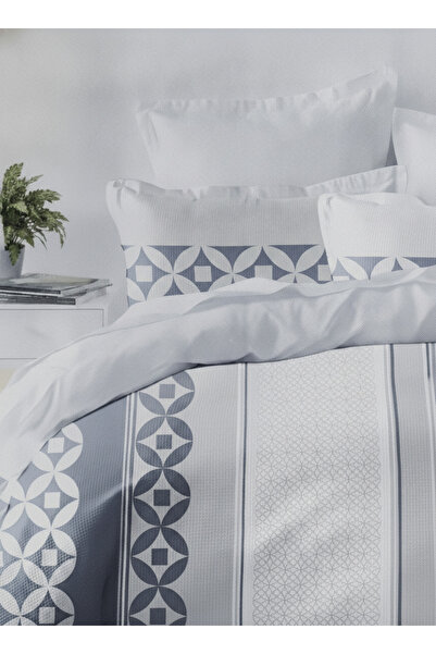 MILANO COLLECTION Set Lenjerie Pat Dublu 100% Bumbac Gri-Albastrui 51209 C10 ...