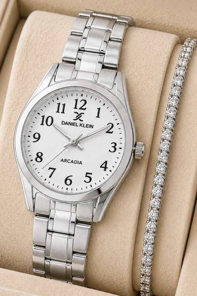 Daniel Klein Women's Wristwatch Silver-Black Detail Color Steel Band & Case S...