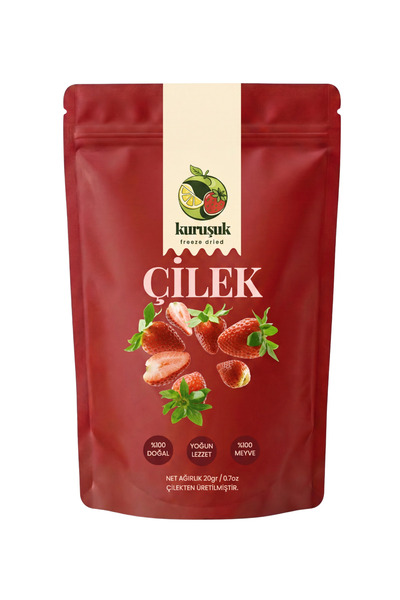 KURUŞUK Çilek Kuru Meyve Cipsi Dondurularak Kurutulmuş Freeze Dried Çıtır Çil...