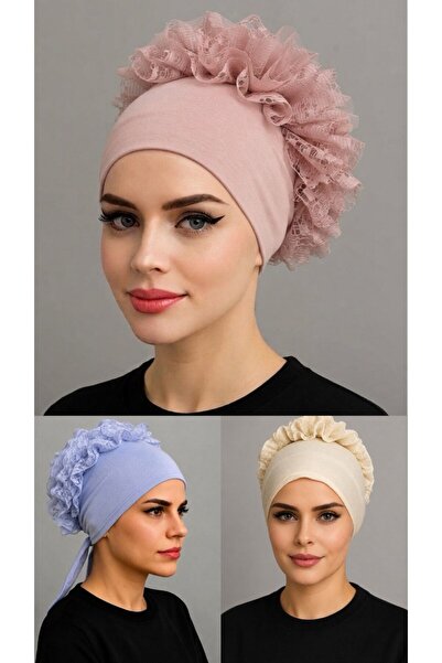ALDAIYR 3Pcs Ruffle Bonnet Hijab Bonnet