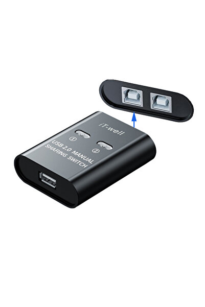 Choice1 Black USB Printer Switch HUB 2 Port Printing Switcher Box 2 Input 1 O...