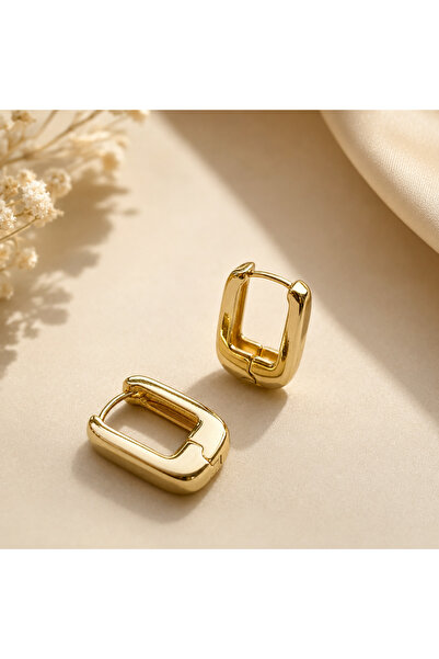 Dikdörtgen Model Gold Çelik Küpe