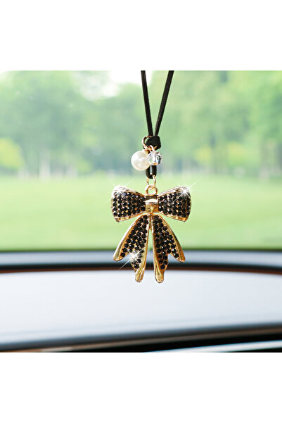 choice2 black Fashion Diamond-Encrusted Bowtie Car Rearview Mirror Pendant Cr...