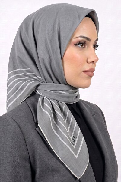 hadiora Women's Light Gray Striped Organic Cotton Soft Scarf