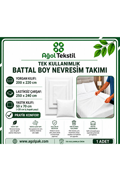 ağol tekstil Tek Kullanımlık Lastiksiz Battal Boy Nevresim Takımı 4 Parça – 1...