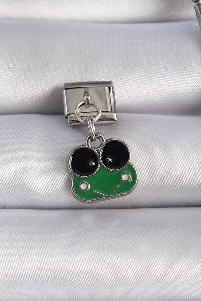 Inure Jewelry 316L الصلب الفضة اللون يتدلى الضفدع الأخضر الشكل سحر التصنيف