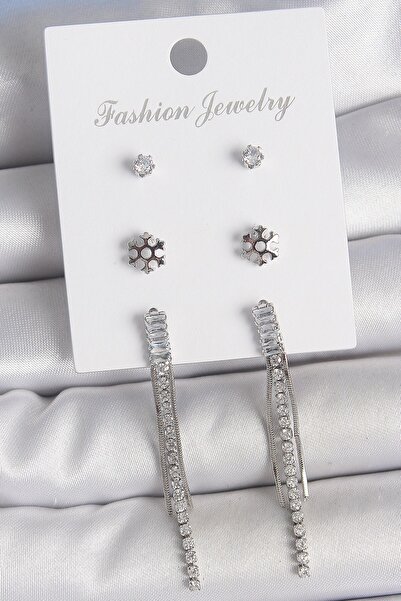 Inure Jewelry Brass Gold Color Zircon Stone Dangle Flower Detail 3 Pair Women...