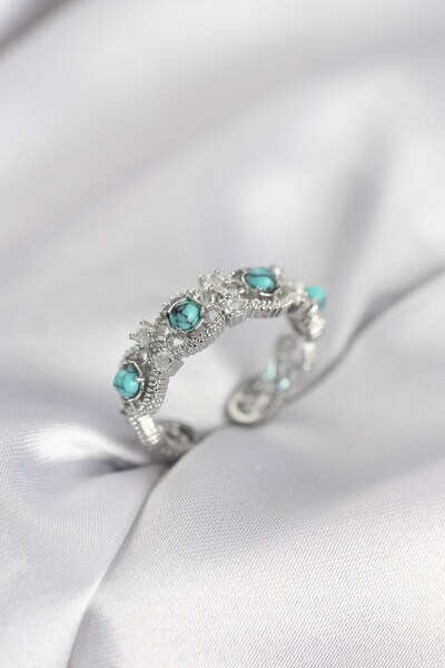 Inure Jewelry خاتم نسائي عتيق باللون الفضي مع حجر أزرق