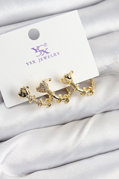 Inure Jewelry Brass Zircon Stone Heart Model Gold Color 3-Piece Women's Earrings