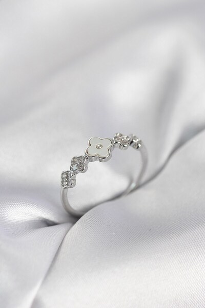 Inure Jewelry Silver Color Minimal Clover and Zircon Stone Women's Ring
