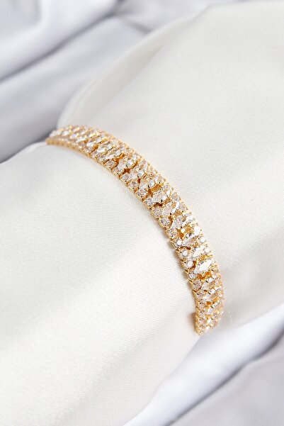 Inure Jewelry Brass Zircon Stone Tennis Model Gold Color Elevator Women's Bra...