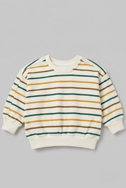 LOGO AKSESUAR Boy's Cotton Colorful Striped Oversized 2 Thread Sweatshirt