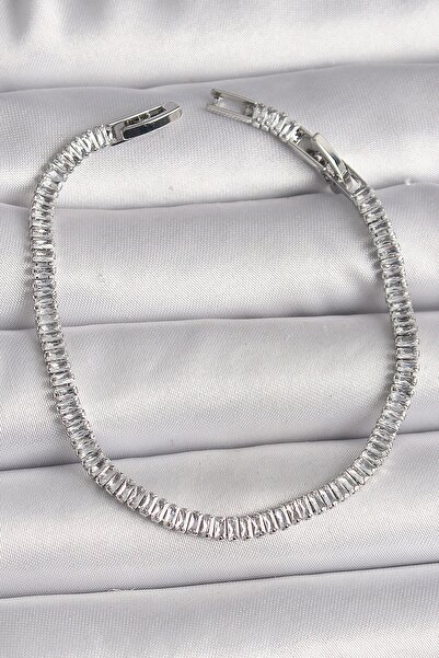 Inure Jewelry Brass Silver Color Zircon Stone Waterway Model Women's Bracelet