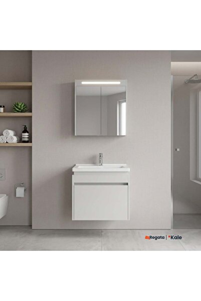 KALE Idea 2.0 65 cm Tek Çekmeceli Set Parlak Beyaz (Lavabo Dolabı + Aynalı Do...