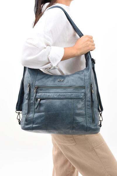 571 Collections Çanta Blue Faux Leather Soft Shoulder Bag - Model 571-11-13B