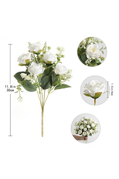 Choice White Artificial Rose Flowers Bouquet Silk Fake Flowers for Home Room ...