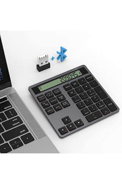Choice Grey 2.4G Wireless Bluetooth Numeric Keyboard with Screen Display Calc...