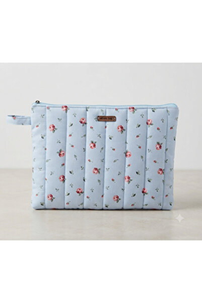 Elisss Design Mavi Çiçek Desenli Macbook Ipad Tablet Laptop Taşıma Çantası Dü...