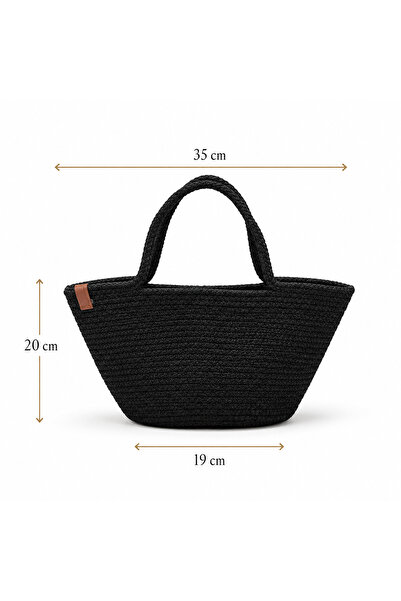 TECHTACT Women's Handmade Black Straw-Looking Knitted Bag – Shoulder and Hand...