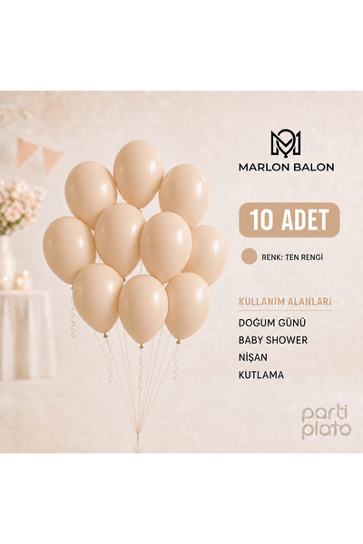 Marlon Balon Pastel Ten Rengi Lateks Balon 11 İnç 10 Adet Doğum Günü Nişan Dü...