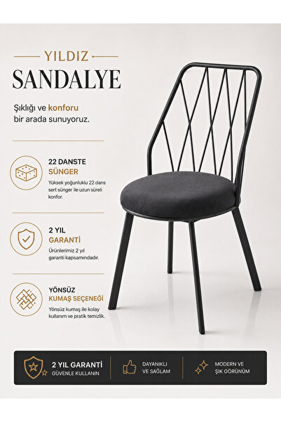 Buketim Mobilya Yıldız Pro (2Lİ) Mutfak Sandalyesi Metal Sandalye Tel Sandaly...