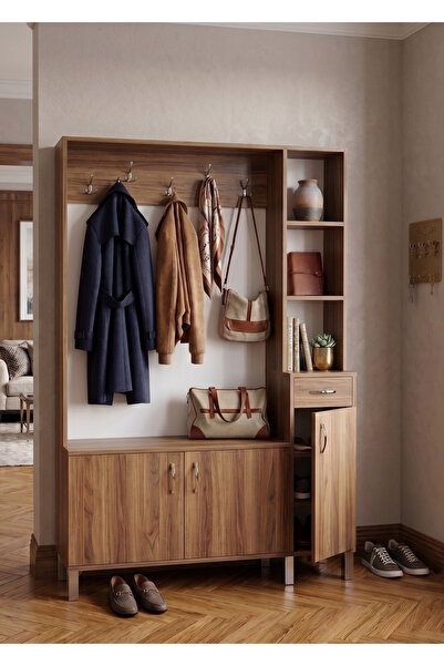 byzellahome Şık %100 MDF 1. Kalite Portmanto-Ceviz Renk