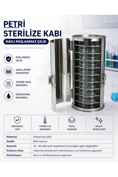 Labolist Petri Sterilize Kabı Raflı Paslanmaz Çelik