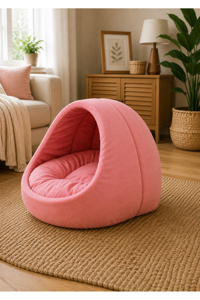 CatHouse Açık Pembe Kedi Mağara Ev Yuvası Yıkanabilir 40x40 Cm