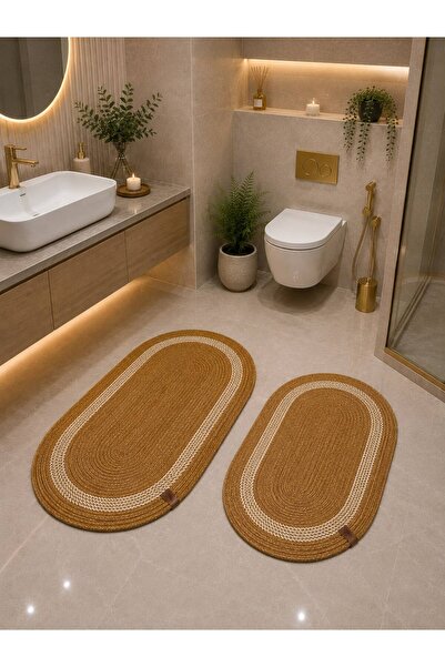 Öz-Tex Home طقم حمام من الخيزران والجوت مقاس كبير مكون من قطعتين 40x60-60x90،...
