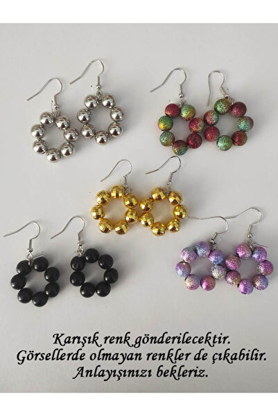 Aysun Bayhan Konsept 5 Çift Renkli Boncuklu Halka Küpe - Plastik 7 Boncuklu M...