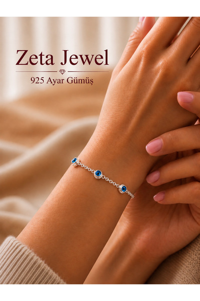 Zeta Jewel 925 Ayar Gümüş Cam Göz Bileklik | Nazar Boncuklu Zarif Kadın Bilek...