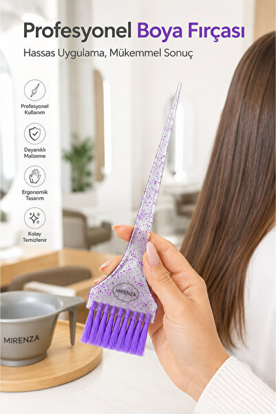 mirenza cosmetic Şeffaf Simli Saç Boya Fırçası - Kuaför Tipi Şeffaf Saplı Ren...