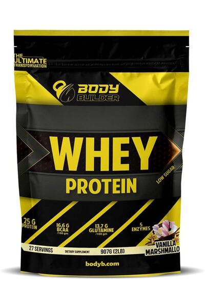 Body Builder بروتين مصل اللبن، بنكهة الفانيليا والمارشميلو، 2 رطل، مع اللوتام...