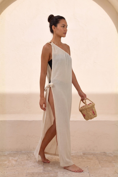Merfico Beach Dress Pareo One-Shoulder with Ring Detail for S-M Sizes, 100% C...